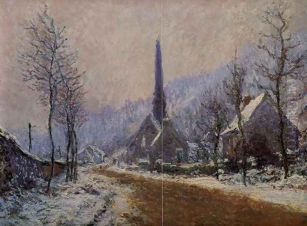 Church At Jeufosse Snowy Weather Oil Painting by Claude Oscar Monet