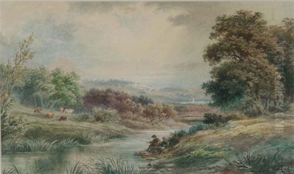 Fishing On The River Oil Painting by Anthony Vandyke Copley Fielding