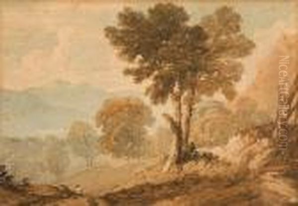 Figure On A Path In A Mountainouslandscape Oil Painting by Anthony Vandyke Copley Fielding