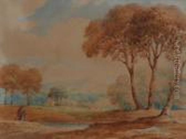 Rural Landscape With Figure Oil Painting by Anthony Vandyke Copley Fielding