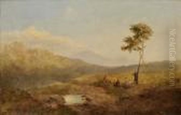 A Landscape With Figures Resting Under A Tree Oil Painting by Anthony Vandyke Copley Fielding