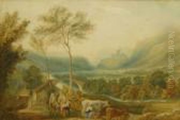 Horse And Cattle Oil Painting by Anthony Vandyke Copley Fielding