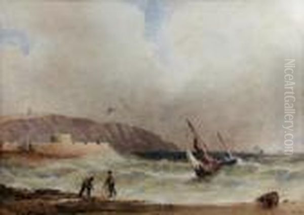 Fishermen Hauling In Nets Oil Painting by Anthony Vandyke Copley Fielding