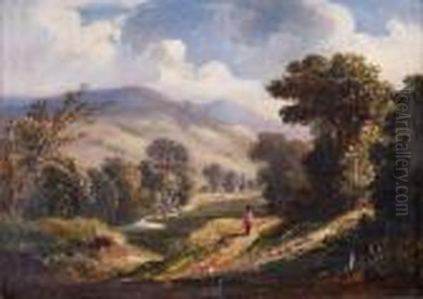 Landscape With Lone Figure Walking Path Oil Painting by Anthony Vandyke Copley Fielding