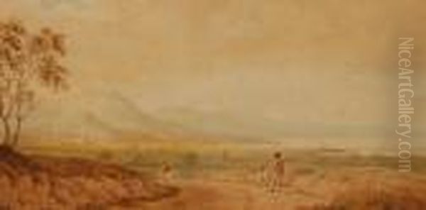 Travellers In Extensive Landscape Oil Painting by Anthony Vandyke Copley Fielding