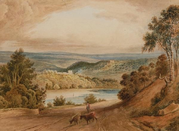 Extensive Landscape With Lake, Figure And Cattle Oil Painting by Anthony Vandyke Copley Fielding