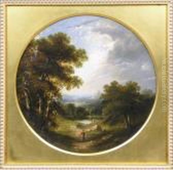 Figures In A Wooded Landscape Oil Painting by Anthony Vandyke Copley Fielding