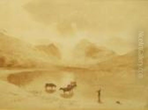 Derwent Water Oil Painting by Anthony Vandyke Copley Fielding