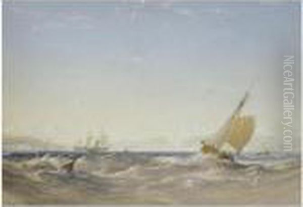 Shipping Off The Coast Oil Painting by Anthony Vandyke Copley Fielding