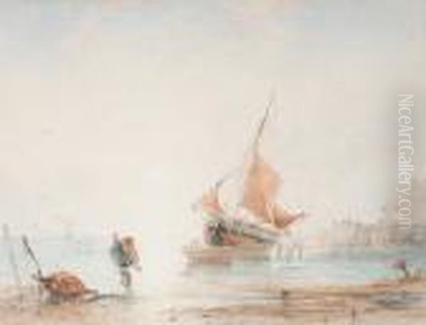 Harbour Scene Oil Painting by Anthony Vandyke Copley Fielding