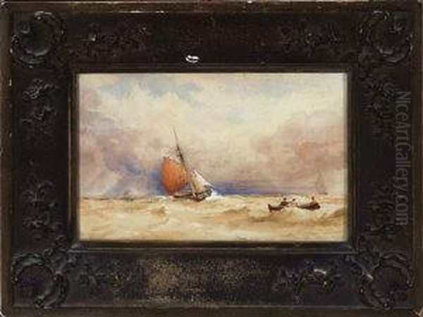 A Sailing Smack And A Rowing Boat Off The Coast Oil Painting by Anthony Vandyke Copley Fielding