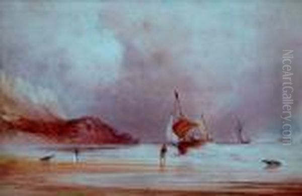 Beachingboats Oil Painting by Anthony Vandyke Copley Fielding