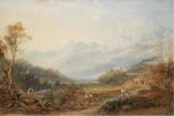 View Of Mount Snowdon From Capel Curig Oil Painting by Anthony Vandyke Copley Fielding