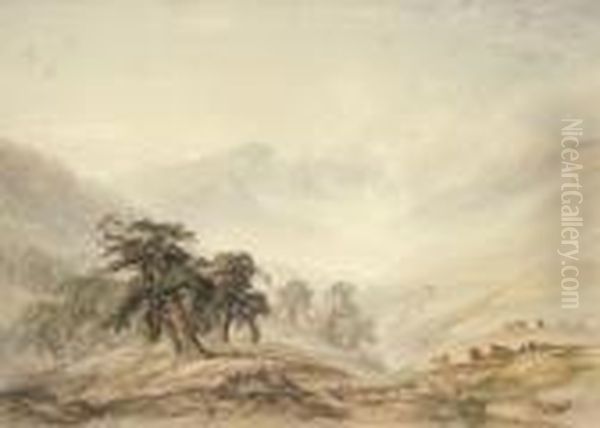 Mists Rising From The Valley, Glen Maree Oil Painting by Anthony Vandyke Copley Fielding