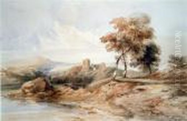 Castle Ruins In A Landscape Oil Painting by Anthony Vandyke Copley Fielding