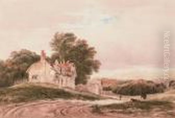 Cottages In A Landscape Oil Painting by Anthony Vandyke Copley Fielding