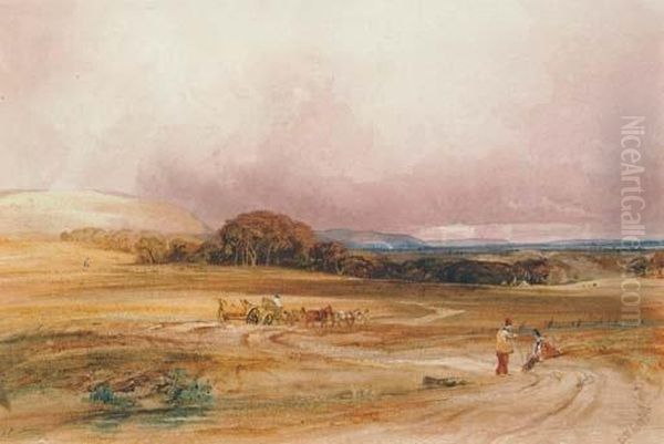 An Extensive Landscape With A Hay-cart And Figures In The Foreground Oil Painting by Anthony Vandyke Copley Fielding