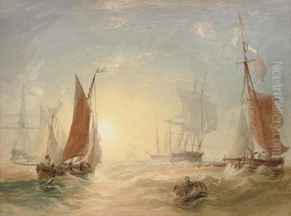 Crowded Waters At Dusk Oil Painting by Anthony Vandyke Copley Fielding