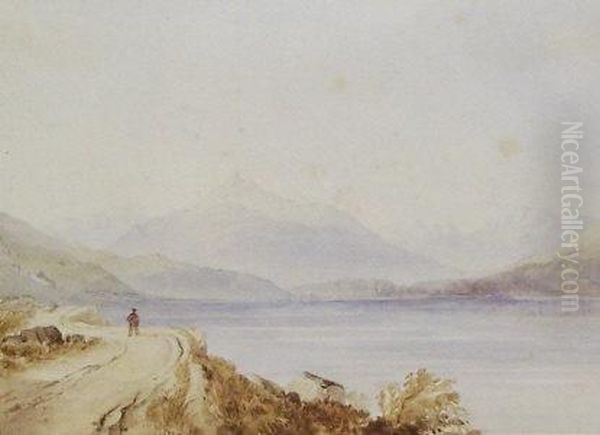 Head Of Lough Long, Landscape With Figure Oil Painting by Anthony Vandyke Copley Fielding