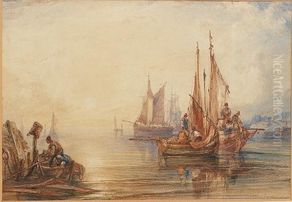 The Fishing Fleet At Dusk Oil Painting by Anthony Vandyke Copley Fielding