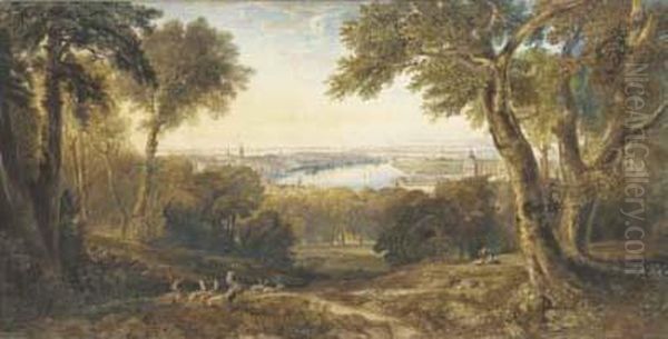 An Extensive View Of Greenwich, London Oil Painting by Anthony Vandyke Copley Fielding