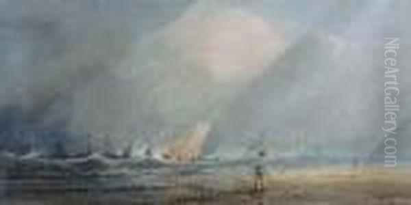 A Fishing Vessel Heading Out To Sea In A Squall Oil Painting by Anthony Vandyke Copley Fielding