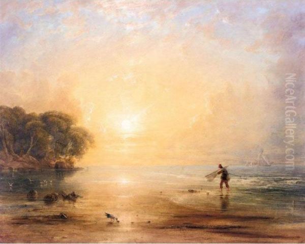 A Fisherboy On The Shore At Sunset Oil Painting by Anthony Vandyke Copley Fielding