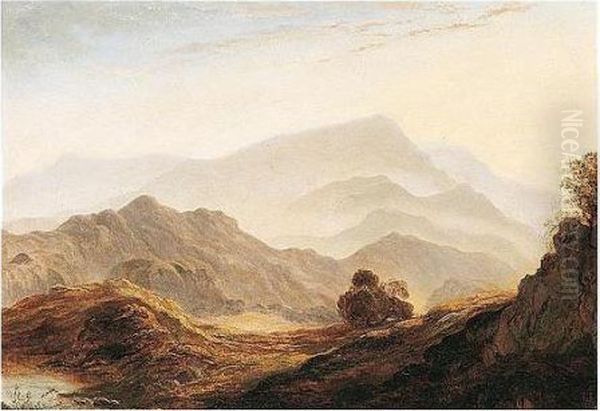 View From Loughrigg Of Wetherlam And Coniston Mountains, Ambleside Oil Painting by Anthony Vandyke Copley Fielding