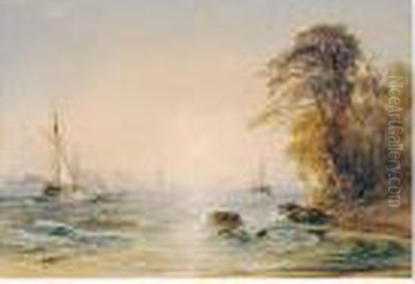 Plymouth Sound From Mount 
Edgcumbe, Looking East To Drake's Island - The Citadel And Mount Batten Oil Painting by Anthony Vandyke Copley Fielding