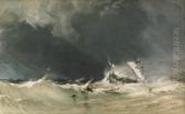 A Shipwreck On The Yorkshire Coast. Oil Painting by Anthony Vandyke Copley Fielding