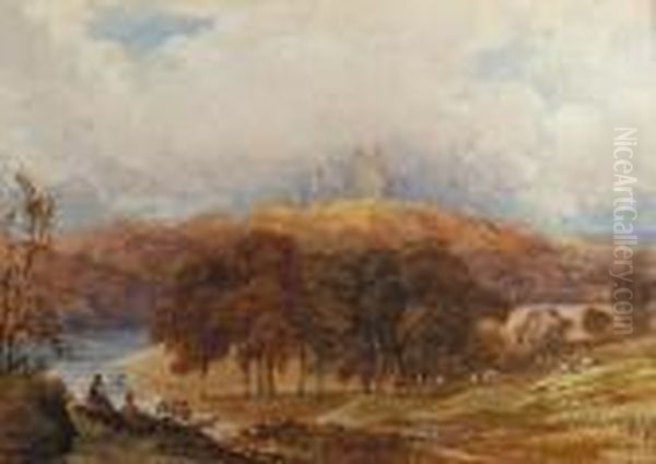 A View Of Penrhyn Castle, Wales, With Figures In Theforeground Oil Painting by Anthony Vandyke Copley Fielding