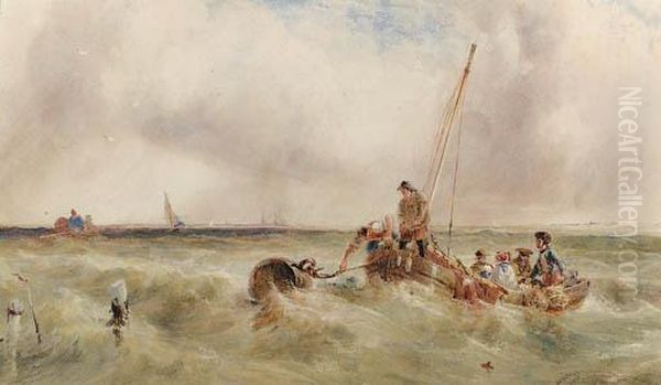 Fishing Smacks And Other Vessels Off The Coast In A Squall Oil Painting by Anthony Vandyke Copley Fielding