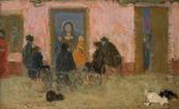 En La Fonda Oil Painting by Pedro Figari