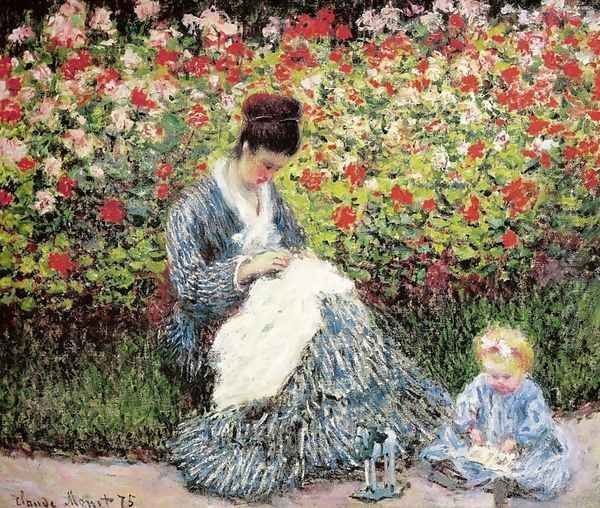 Madame Monet and Child (Camille Monet and a Child in a Garden) Oil Painting by Claude Oscar Monet