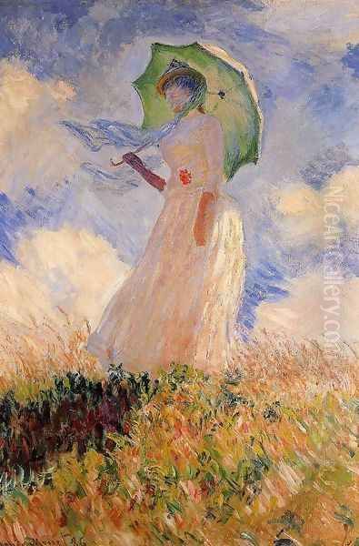 Woman With A Parasol Aka Study Of A Figure Outdoors (Facing Left) Oil Painting by Claude Oscar Monet