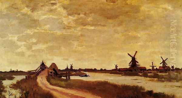 Windmills At Haaldersbroek Zaandam Oil Painting by Claude Oscar Monet