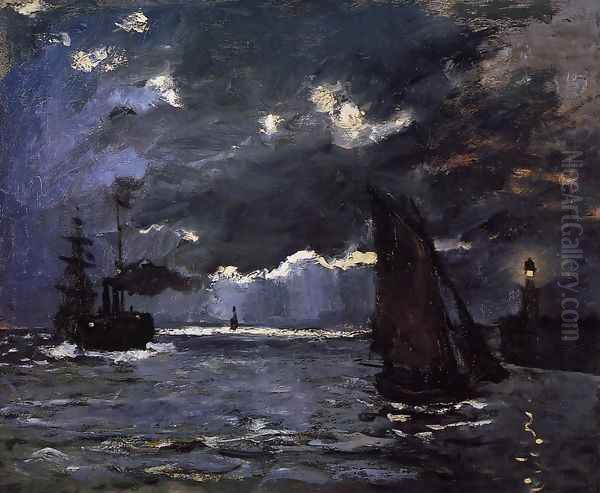 Seascape Night Effect Oil Painting by Claude Oscar Monet