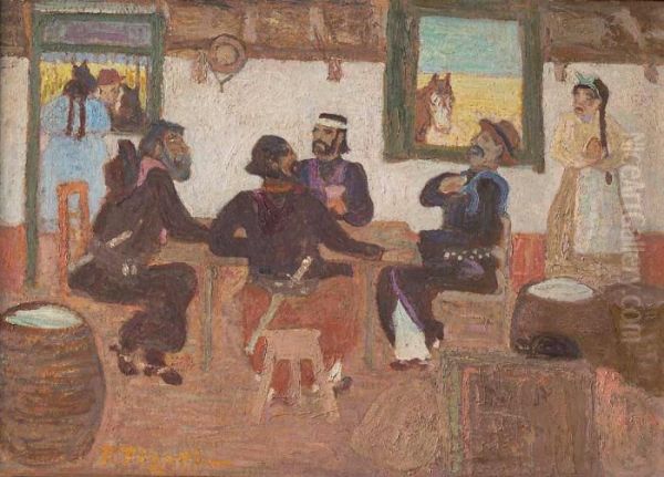 Jugando Al Truco Oil Painting by Pedro Figari