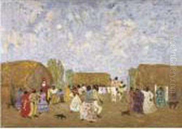 La Plaza Del Pueblo Oil Painting by Pedro Figari