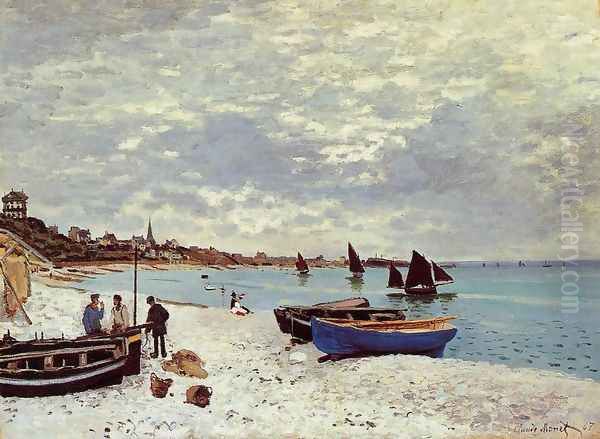 The Beach At Sainte Adresse Oil Painting by Claude Oscar Monet