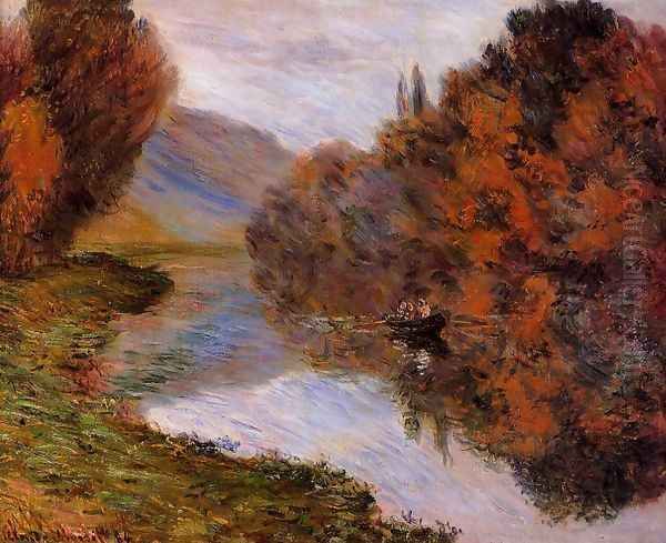 Rowboat On The Seine At Jeufosse Oil Painting by Claude Oscar Monet