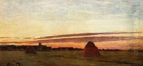 Grainstacks At Chailly At Sunrise Oil Painting by Claude Oscar Monet