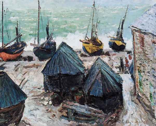 Boats On The Beach At Etretat2 Oil Painting by Claude Oscar Monet