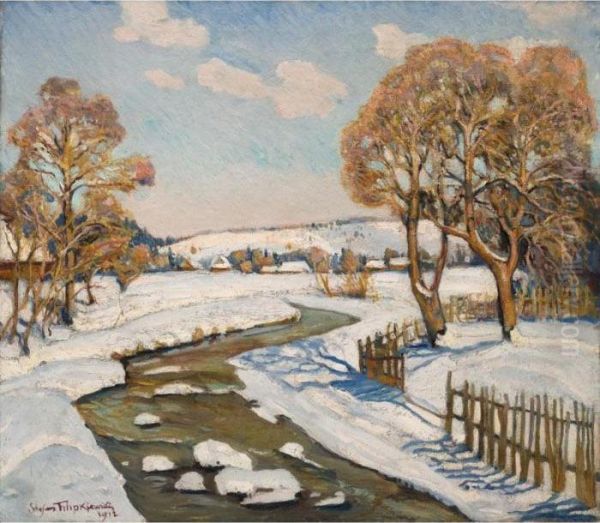 Winter Landscape Oil Painting by Stefan Filipkiewicz