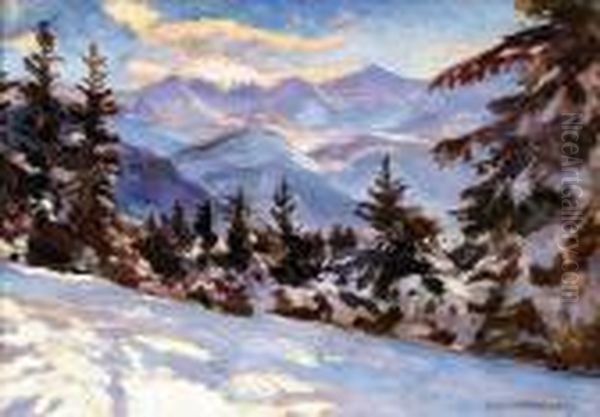 Tatry W Zimie, Ok. 1922 Oil Painting by Stefan Filipkiewicz