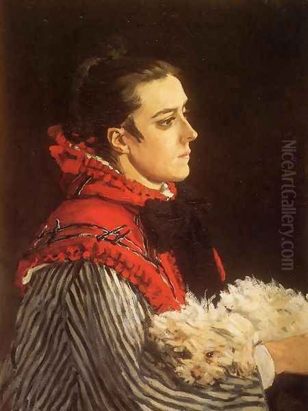 Camille With A Small Dog Oil Painting by Claude Oscar Monet