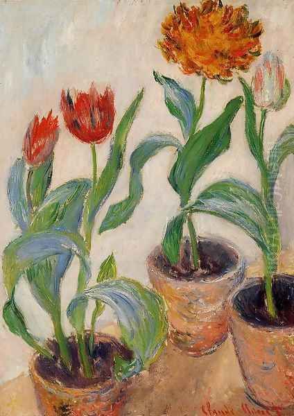 Three Pots Of Tulips Oil Painting by Claude Oscar Monet