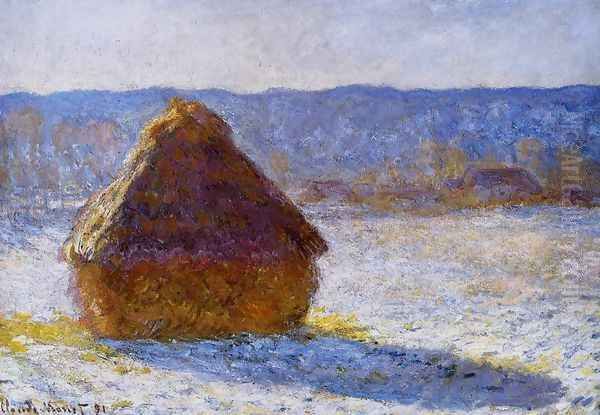 Grainstack In The Morning Snow Effect Oil Painting by Claude Oscar Monet