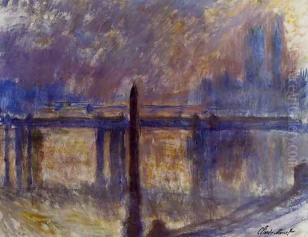 Cleopatras Needle And Charing Cross Bridge Oil Painting by Claude Oscar Monet