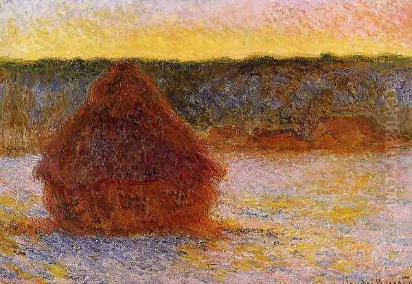 Grainstack At Sunset Winter Oil Painting by Claude Oscar Monet